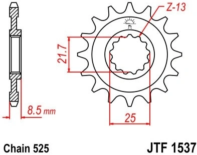 Řetězové kolečko JT JTF 1537-15RB 15 zubů, 525 pogumované JTF1537.15RB 726.07.55