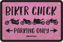 Plechová cedule BIKER CHICK, OXFORD (černá/růžová, rozměr 30 x 20 cm)
