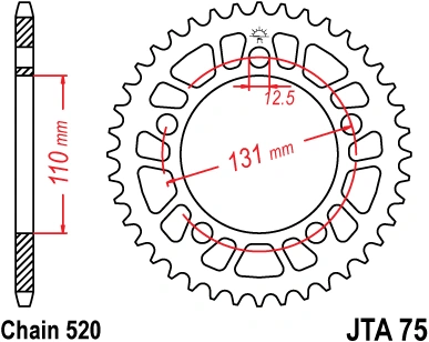 Hliníková řetězová rozeta JT JTA 75-41 41 zubů, 520 JTA75.41 728.75-41