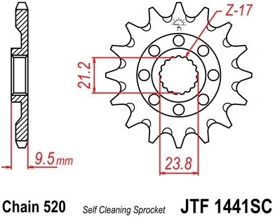 Řetězové kolečko JT JTF 1441-14SC 14 zubů, 520 Samočistící, Nízká hmotnost JTF1441.14SC 726.20.82