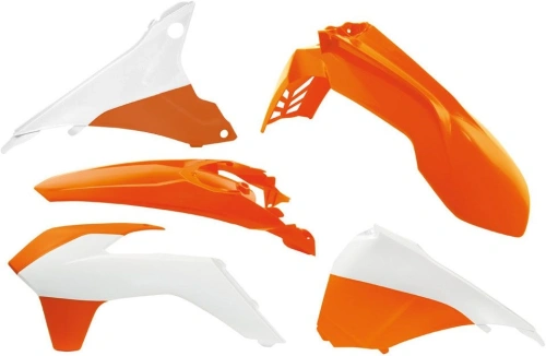 Sada plastů KTM, RTECH (oranžovo-bílé, 5 dílů, vč. krytů vzduch filtru) M400-472