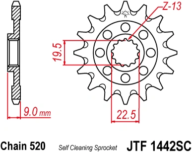 Řetězové kolečko JT JTF 1442-13SC 13 zubů, 520 Samočistící, Nízká hmotnost JTF1442.13SC 726.1442-13
