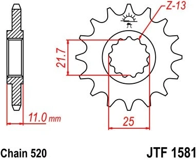 Řetězové kolečko JT JTF 1581-13 13 zubů, 520 JTF1581.13 726.1581-13