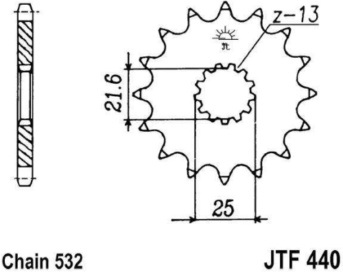 Řetězové kolečko JT JTF 440-14 14 zubů, 532 JTF440.14 726.28.76