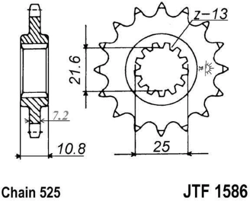 Řetězové kolečko JT JTF 1586-16RB 16 zubů, 525 pogumované JTF1586.16RB 726.29.83