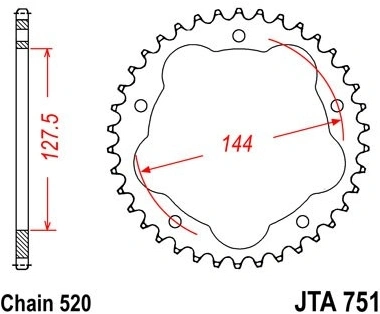 Hliníková řetězová rozeta JT JTA 751-44 44 zubů, 520 JTA751.44 728.751-44