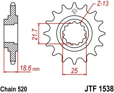 Řetězové kolečko JT JTF 1538-14 14 zubů, 520 JTF1538.14 726.44.35