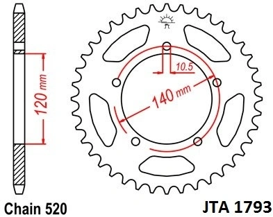 Hliníková řetězová rozeta JT JTA 1793-42 42 zubů, 520 JTA1793.42 728.1793-42