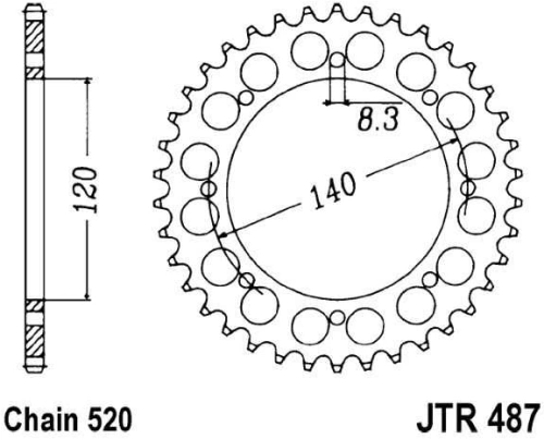 Řetězová rozeta JT JTR 487-43 43 zubů, 520 JTR487.43 727.43.35