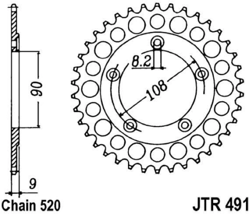 Řetězová rozeta JT JTR 491-38 38 zubů, 520 JTR491.38 727.48.63