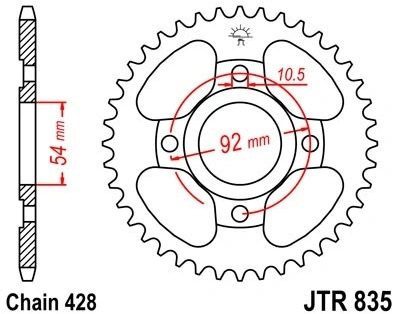 Řetězová rozeta JT JTR 835-49 49 zubů, 428 JTR835.49 727.58.52
