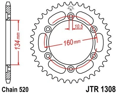 Řetězová rozeta JT JTR 1308-42 42 zubů, 520 JTR1308.42 727.88.98