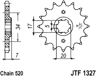 Řetězové kolečko JT JTF 1327-15 15 zubů, 520 JTF1327.15 726.1327-15