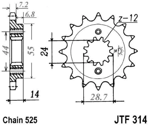 Řetězové kolečko JT JTF 314-16RB 16 zubů, 525 pogumované JTF314.16RB 726.00.86