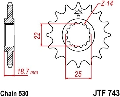 Řetězové kolečko JT JTF 743-15RB 15 zubů, 530 pogumované JTF743.15RB 726.743.15