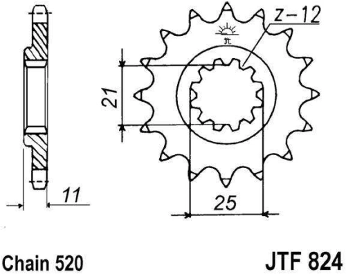 Řetězové kolečko JT JTF 824-12 12 zubů, 520 JTF824.12 726.00.45