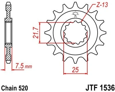 Řetězové kolečko JT JTF 1536-14 14 zubů, 520 JTF1536.14 726.09.95