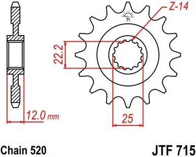Řetězové kolečko JT JTF 715-12 12 zubů, 520 JTF715.12 726.38.41