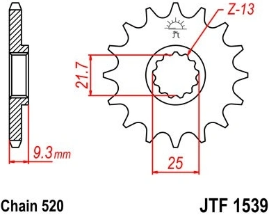 Řetězové kolečko JT JTF 1539-14RB 14 zubů, 520 pogumované JTF1539.14RB 726.39.40