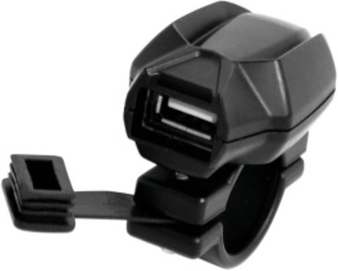 Vodotěsná zásuvka 12V - USB 5V 2A s montážní objímkou na řidítka 22 a 25mm, černá