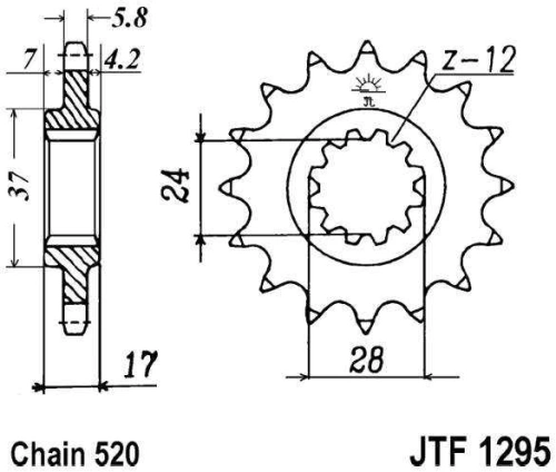 Řetězové kolečko JT JTF 1295-14 14 zubů, 520 JTF1295.14 726.36.19