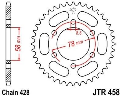 Řetězová rozeta JT JTR 458-38 38 zubů, 428 JTR458.38 727.458-38