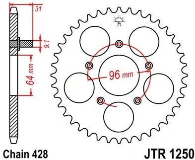 Řetězová rozeta JT JTR 1250-56 56 zubů, 428 JTR1250.56 727.1250-56