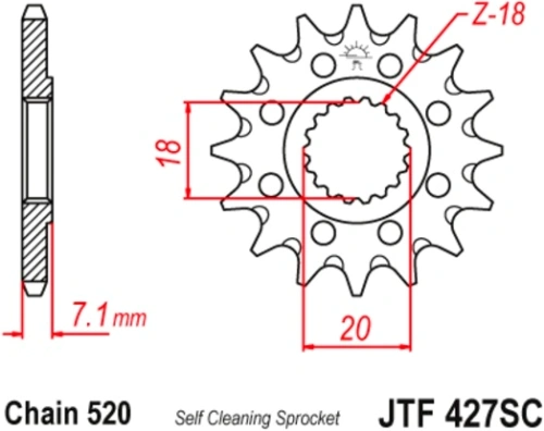 Řetězové kolečko pro sekundární řetězy typu 520, JT - Anglie (12 zubů) M290-3077-12