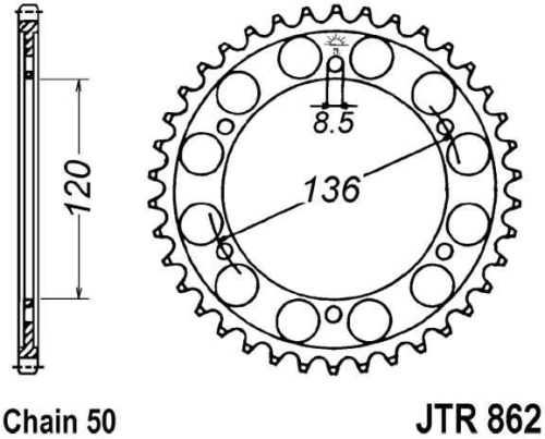 Řetězová rozeta JT JTR 862-44 44 zubů, 530 JTR862.44 727.34.93