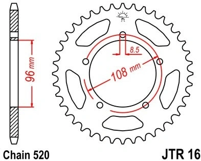Řetězová rozeta JT JTR 16-40 40 zubů, 520 JTR16.40 727.16-40