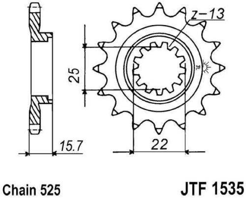 Řetězové kolečko JT JTF 1535-15RB 15 zubů, 525 pogumované JTF1535.15RB 726.00.29