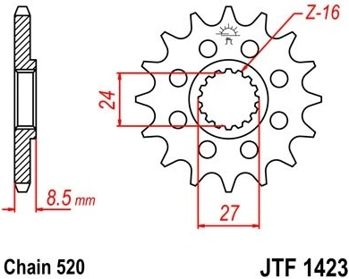 Řetězové kolečko JT JTF 1423-16 16 zubů, 520 JTF1423.16 726.39.24