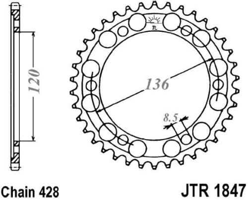 Řetězová rozeta JT JTR 1847-57 57 zubů, 428 JTR1847.57 727.48.30