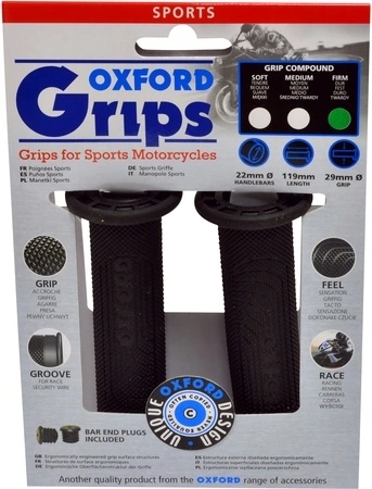 Gripy Sport, OXFORD (černá pryž, tvrdost pryže medium, na řidítka o průměru 22 mm, pár) M003-17