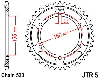 Řetězová rozeta JT JTR 5-39 39 zubů, 520 JTR5.39 727.5-39