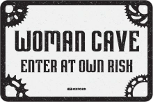 Plechová cedule WOMAN CAVE, OXFORD (černá/bílá, rozměr 30 x 20 cm)