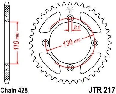 Řetězová rozeta JT JTR 217-49 49 zubů, 428 JTR217.49 727.90.03