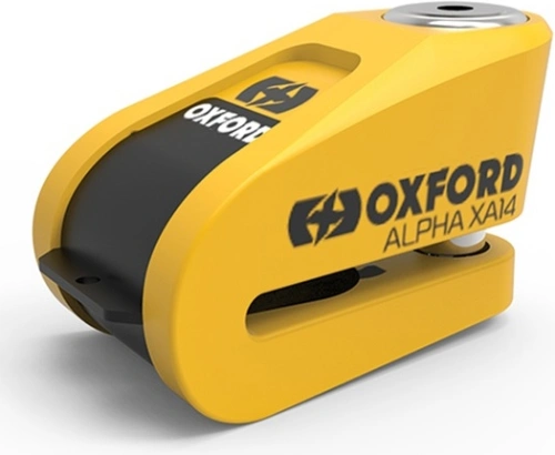 Zámek kotoučové brzdy Alpha Alarm XA14, OXFORD (integrovaný alarm, žlutý/černý, průměr čepu 14 mm)