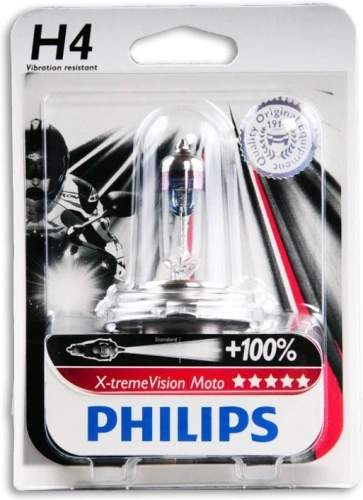Žárovka Philips H4 X-treme Vision Moto, 12V 60/55W, + 100% více světla