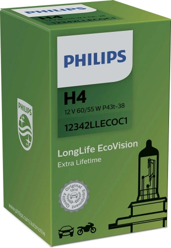 Žárovka Philips H4 LongLife EcoVision 12V 60/55W prodloužená životnost