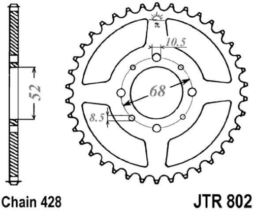 Řetězová rozeta JT JTR 802-42 42 zubů, 428 JTR802.42 727.42.02