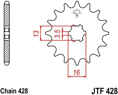 Řetězové kolečko JT JTF 428-16 16 zubů, 428 JTF428.16 726.428-16