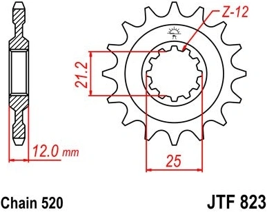 Řetězové kolečko JT JTF 823-12 12 zubů, 520 JTF823.12 726.823-12
