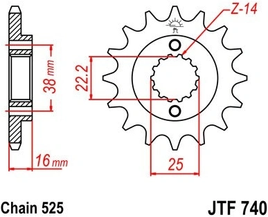 Řetězové kolečko JT JTF 740-16 16 zubů, 525 JTF740.16 726.08.62
