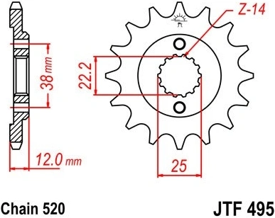 Řetězové kolečko JT JTF 495-15 15 zubů, 520 JTF495.15 726.495-15