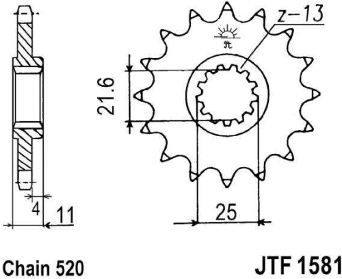 Řetězové kolečko JT JTF 1581-15 15 zubů, 520 JTF1581.15 726.36.43