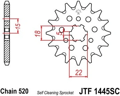 Řetězové kolečko JT JTF 1445-12SC 12 zubů, 520 Samočistící, Nízká hmotnost JTF1445.12SC 726.21.08