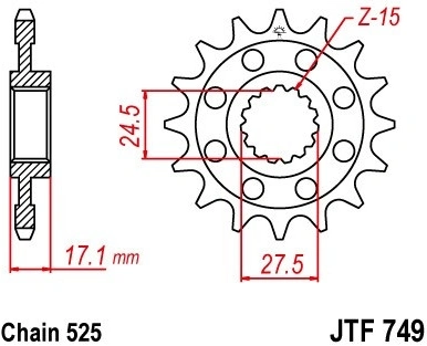Řetězové kolečko JT JTF 749-15 15 zubů, 525 JTF749.15 726.749.15