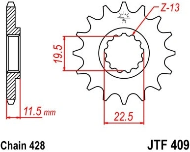 Řetězové kolečko JT JTF 409-14 14 zubů, 428 JTF409.14 726.42.37
