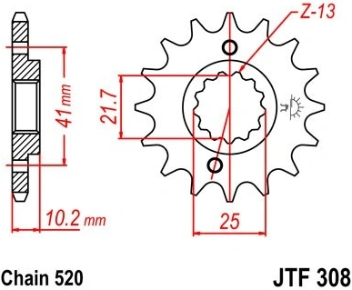 Řetězové kolečko JT JTF 308-13 13 zubů, 520 JTF308.13 726.308-13